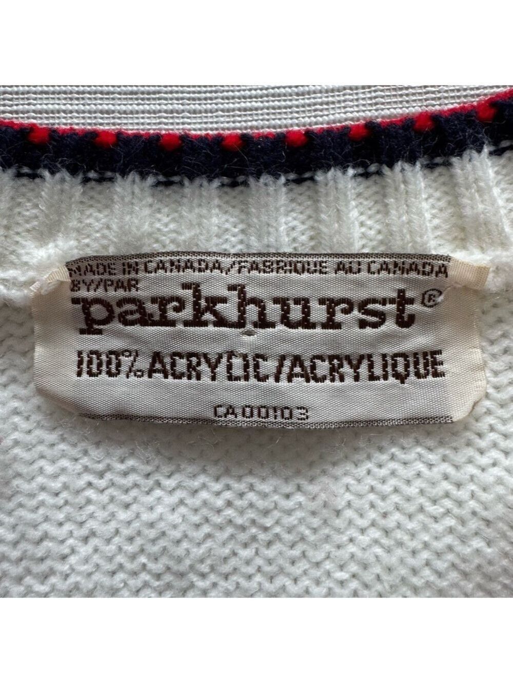Parkhurst Red and White Preppy Argyle V-Neck Sweater Acrylic Large - Picture 4 of 8
